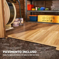 Casetta da Giardino in Legno 1.8x2m con Porta Doppia, Finestra e Base Inclusa, Colore Legno