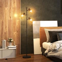 Lampada da Terra 40W con 3 Luci Regolabili e Interruttore a Manopola, in Metallo, 41x28x169 cm, Nero