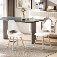 Set di 2 Sedie da Pranzo in Plastica e Legno Stile Nordico con Schienale Curvato, Bianco