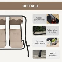 Dondolo da Giardino 2 Posti con Tetto Parasole, in Acciaio e Poliestere, 170x136x170 cm, Beige