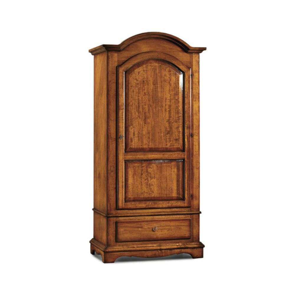 Armadio con 1 anta 1 cassetto appendiabiti con bastone in legno massello e mdf con rifinitura in noce lucido 96x56x196 H