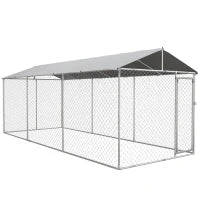 Kennel per Cani da Esterno con Tetto Impermeabile in Tessuto Oxford e Acciaio, 6x2.3x2.3m, Argento