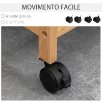 Cesto Portabiancheria con 2 Scomparti e Ruote, Sacchi in Tessuto e Struttura in Bambù, 42x35x84.5cm