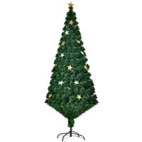Albero di Natale 180cm con 27 Luci LED, Fibre Ottiche e 230 Rami, Albero di Natale Artificiale