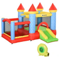 Castello Gonfiabile Gigante e Rimbalzante per Bambini 3-8 Anni con Scivolo, Piscina e Canestro, 280cmx260cmx210cm