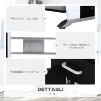 Scrivania per Computer con Ripiano, Cassetto e Armadietto, in MDF e Ferro, 100x52x75 cm, Bianca e Nera