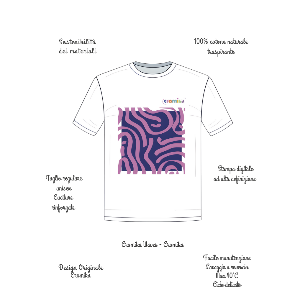 T-shirt cromika arte e colore in cotone naturale *** misura extralarge - xl, modello cromika waves, confezione 1