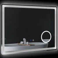 kleankin Specchio da bagno rettangolare a LED con funzione anti-appannamento, luminosità regolabile, specchio ingranditore x3 80 x 60 cm trasparente