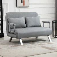 Divano Letto Singolo in Finta Pelle con Seduta Regolabile in 5 Posizioni, 105x80x78 cm, Grigio Chiaro