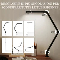 Lampada da Scrivania a LED Dimmerabile con Morsetto, Braccio Regolabile e 2 Colori di Luce, Nero