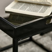 Set da 2 Tavolini da Caffè Impilabili con Finitura Lucida e Telaio in Acciaio, Nero