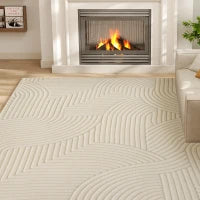 Tappeto da soggiorno con disegni geometrici, soffice e antiscivolo, 160 x 120 cm, Crema