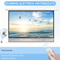 Telo per Proiettore 120" 16:9 Motorizzato con Telecomando, Fissaggio a Muro e Soffitto, Bianco