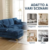Divano componibile moderno grande in Chenille a forma di U, con Doppi Sedili Reclinabili,  Blu