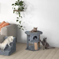 Albero per Gatti con Casetta per Gatti e Lettino in Peluche, Tiragraffi in Juta e Pallina, Grigio