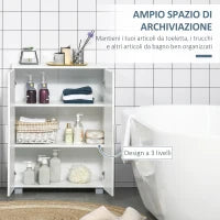 kleankin Mobile Bagno Moderno con 2 Ante, 2 Ripiani Regolabili e Maniglie Argentate, 60x30x80 cm, Bianco