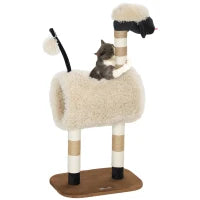 Albero Tiragraffi con Design pecora nera, con tiragraffi, tunnel e giocattolo, 98 cm, marrone chiaro