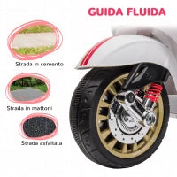 Moto Elettrica per Bambini a Licenza Vespa con Rotelle, Fanale e Musica, in PP e Metallo, 107x47x73 cm, Bianco
