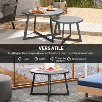 Set 2 Tavolini per Esterni con Piano in Vetro Temperato, Ø70x45 cm e Ø50x35 cm, Grigio