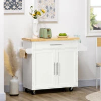 Carrello da Cucina con Cassetto, Portaspezie, Armadietto e 4 Ruote, 109x40x89cm, Bianco