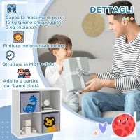 Scaffale Portagiochi per Bambini con 4 Scomparti e Contenitori, 61.8x29.9x61.8cm, Bianco