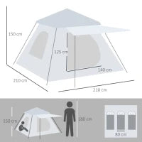 Tenda da campeggio da 2-3 persone con Veranda, 210x210x150cm, grigia e bianca