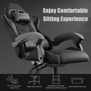 Sedia gaming ergonomica - RATTANTREE - con Supporto Lombare Sedia da Gioco in Pelle Pu con Altezza Regolabile - Nero Grigio