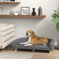 Divano rialzato per cani grandi con cuscino lavabile e gambe in pino, Portata 40 kg, 98 x 67 x 25 cm, Grigio scuro
