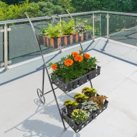 Fioriera da Balcone a 3 Ripiani con 2 Ruote, Porta Piante per Giardino in Metallo 53x39x78cm Nero