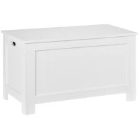 Panca Contenitore Multiuso in Legno MDF, 2 Maniglie e Apertura con Blocco di Sicurezza, 81x40x46cm, Bianco