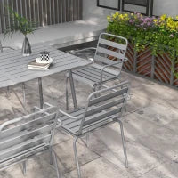 Set da Giardino 7 Pezzi in Acciaio con 6 Sedie Impilabili e Tavolo da Pranzo, Grigio Chiaro