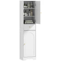 Armadietto Alto da Bagno Stretto con 2 Porte Arco Cassetto e Ripiani Regolabili Moderno 40x29,5x170 cm Bianco