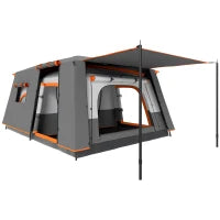 Tenda da Campeggio per 4-6 Persone con 2 Stanze e Veranda, Impermeabile e UPF 30+, Borsa di Trasporto, Grigio