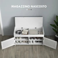 Panca Scarpiera con Ripiano Interno Regolabile su 3 Livelli, in MDF e Simil Lino, 90x36x50 cm, Bianco e Grigio