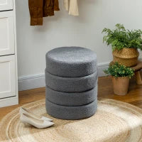 Pouf Rotondo in Peluche Teddy, Struttura Metallica Resistente 120 kg, Φ40x45H cm, Grigio scuro