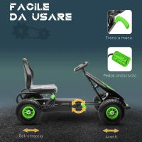 Go Kart a Pedali per Bambini 5-12 Anni con Sedile Regolabile, in Metallo e PP 121x58x61 cm, Verde e Nero