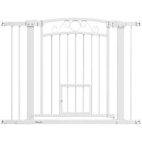 Cancellino per Cani Regolabile con Estensioni, Porta per Gatti e Apertura a Una Mano, 76-104x77cm, Bianco