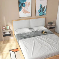 Set di 2 Comodini Sospesi Moderni con Cassetto e Mensola Superiore, 35x32x22.5cm, Rovere e Nero