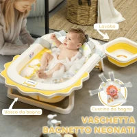 Vaschetta Bagnetto Pieghevole per Neonati con Cuscinetto e Lavabo, in Plastica Antiscivolo, 80.5x55x20 cm, Giallo