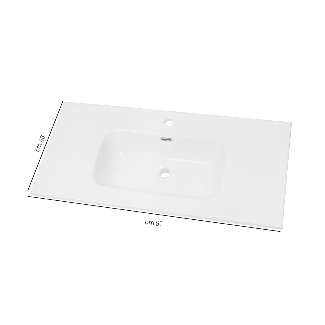 Lavabo ad incasso in ceramica bianco lucido per mobili bagno *** misure 91x46 cm, confezione 1