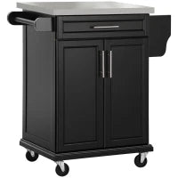 Carrello da Cucina Multifunzionale Elegante con Cassetto 2 Ante Ruote Legno e Acciaio 83.5 × 45.7 × 90.5cm