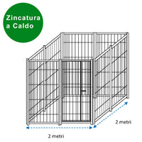 Recinto per cani box modulare solo perimetro 2x2 metri con zincatura a caldo