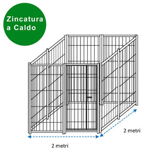 Recinto per cani box modulare solo perimetro 2x2 metri con zincatura a caldo