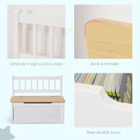 Cassapanca per Bambini 2 in 1 in Legno con Pistone per Chiusura Sicura, 60x30x50cm Bianco e Legno Naturale