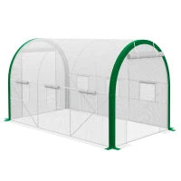 Serra Tunnel, Serra di Coltivazione, Porte a Zip, Finestre in Rete, Telaio in Metallo, 3,5 x 2 x 2 m, Bianco