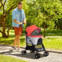 Passeggino per Cani Pieghevole con Trasportino Rimovibile e Tettuccio, 82x49.5x98cm, Rosso