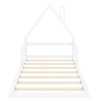 Letto Montessori a Forma di Casetta con Doghe in Legno, Letto per Cameretta per Bambini 4+ Anni, Senza Materasso, 90x200 cm, Bianco