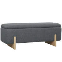 Pouf con Spazio di Archiviazione, Panca con Imbottitura in Schiuma, Tessuto Effetto Lino, 111 x 44 x 44,5 cm, Grigio Scuro
