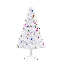 Albero di Natale Bianco 150cm con Addobbi e 680 Rami, Albero di Natale Innevato Artificiale in PVC