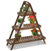 Scaffale Porta Vasi a Piramide, Piedistallo per Piante/Fiori, con 3 Ripiani, 86x28x100cm Marrone